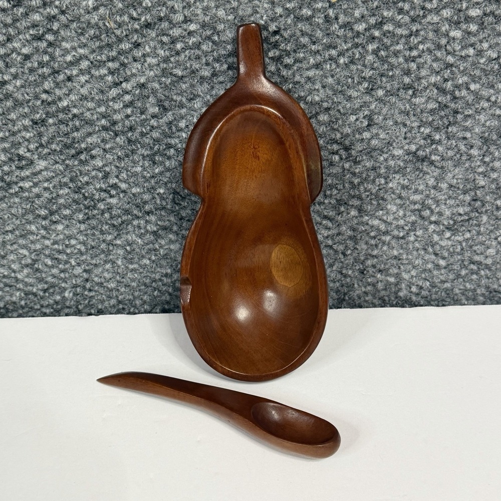 WEST INDIES Vintage SOLID MAHOGANY Handcarved Pear BOWL- San Juan, PUERTO RICO